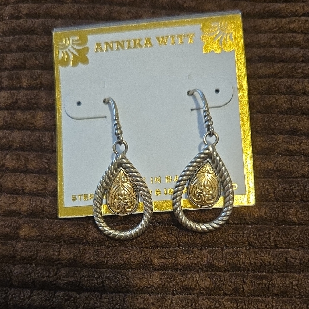 14k Solid Gold And 925 Silver TwoTone Teardrop Earrings